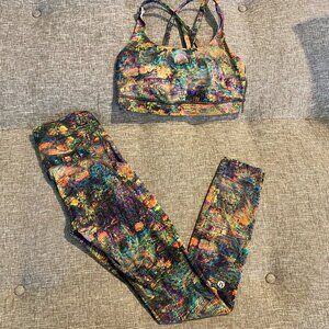 Lululemon Glitch Tapestry Starlight Multi Leggings & Sports Bra